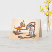 1e verjaardag groot aantal foto | Dino Little Drag Kaart (Gele Bloem)