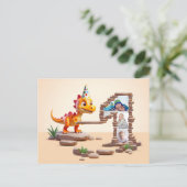 1e Verjaardag Groot Nummer Foto | Draak Kleine Din Briefkaart (Staand voorkant)