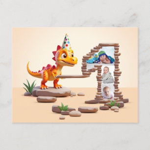 1e verjaardag Groot nummer foto   Draak Little Din Briefkaart