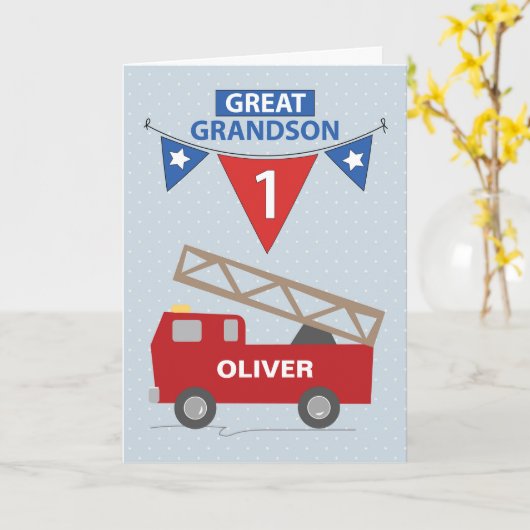 1e verjaardag Grote kleinzoon aangepaste naam bran Kaart (Gele Bloem)