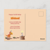 1e verjaardag grote nummerfoto | Draak Little Dino Briefkaart (Achterkant)
