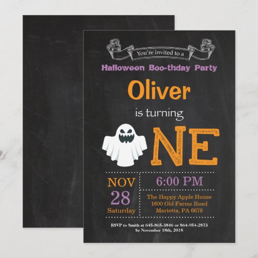 1e verjaardag Halloween-feest uitnodiging (Voorkant / Achterkant)