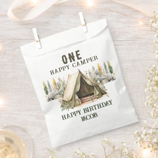 1e verjaardag Happy Camper Kids Verjaardagsfeest Bedankzakje (Geknipt)