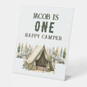 1e verjaardag Happy Camper Kids Verjaardagsfeest Reclamebord Met Voetstuk (Voorkant)
