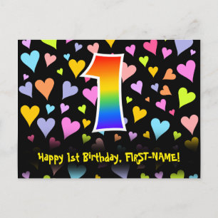 1e verjaardag: Hartjes patroon, Regenboog 1 Briefkaart