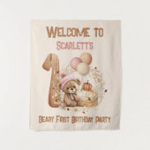 1e Verjaardag Herfst Beer Meisje Welkomstbord Tape Wandkleed (Voorkant)