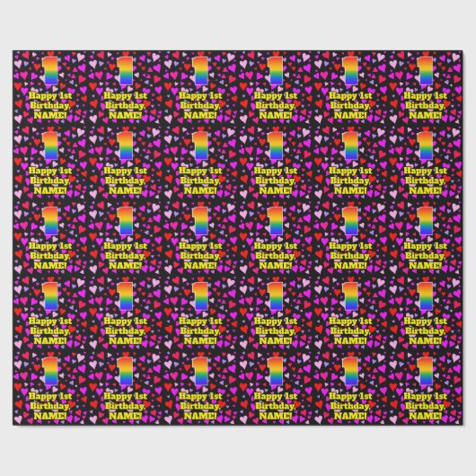 1e verjaardag: Het liefhebbende Kunstpatroon van h Cadeaupapier (Zoom)