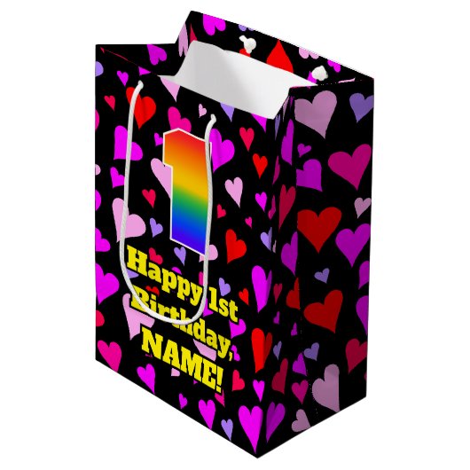 1e verjaardag: Het liefhebbende Kunstpatroon van h Medium Cadeauzakje (Voorkant Gekanteld)