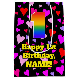 1e verjaardag: Het liefhebbende Kunstpatroon van h Medium Cadeauzakje