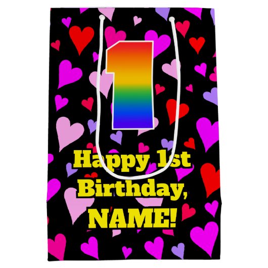 1e verjaardag: Het liefhebbende Kunstpatroon van h Medium Cadeauzakje (Achterkant)