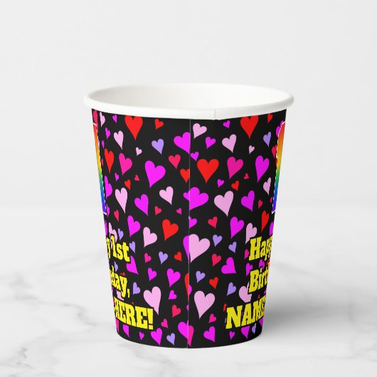 1e verjaardag: Het liefhebbende Kunstpatroon van h Papieren Bekers (Rechts)