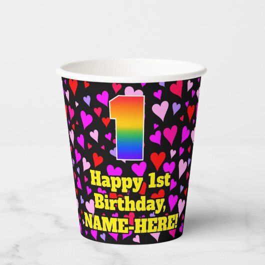 1e verjaardag: Het liefhebbende Kunstpatroon van h Papieren Bekers (Voorkant)