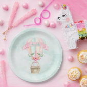 1e Verjaardag Hete Luchtballon Mint Roze Perzik Papieren Bordje (Feest)