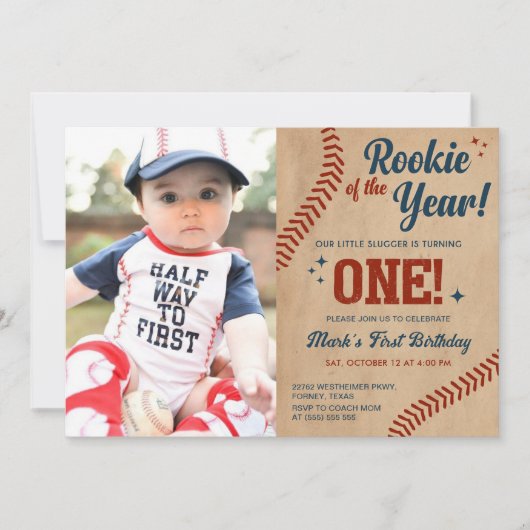 1e verjaardag honkbal foto uitnodiging (Voorkant)