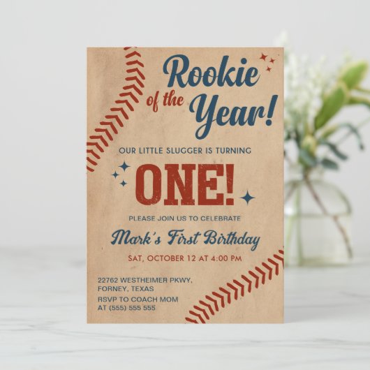 1e verjaardag honkbal uitnodiging (Staand voorkant)