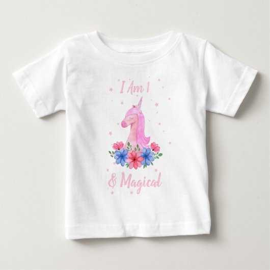 1e verjaardag Ik ben 1 & Magical Unicorn T-Shirt (Voorkant)