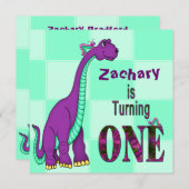 1e verjaardag, INVITATIE, DINOSAUR, PAARS, Kinder Kaart (Voorkant / Achterkant)