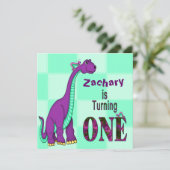 1e verjaardag, INVITATIE, DINOSAUR, PAARS, Kinder Kaart (Staand voorkant)