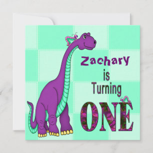 1e verjaardag, INVITATIE, DINOSAUR, PAARS, Kinder Kaart
