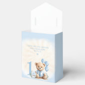 1e verjaardag Jongen Blauw Beige Teddy Bear Tent Bedankdoosjes (Geopend)