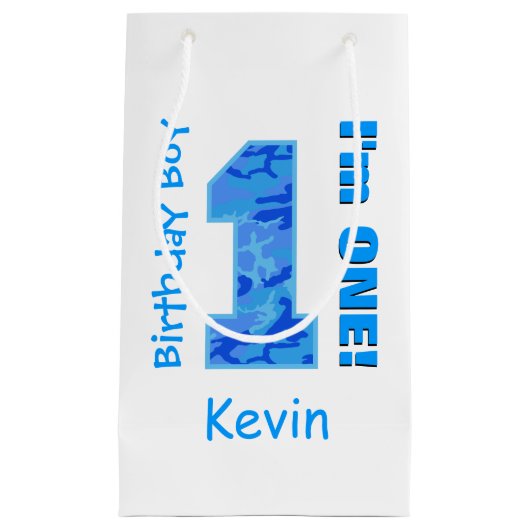 1e verjaardag jongen blauw camo een jaar oud b3bz klein cadeauzakje (Voorkant)