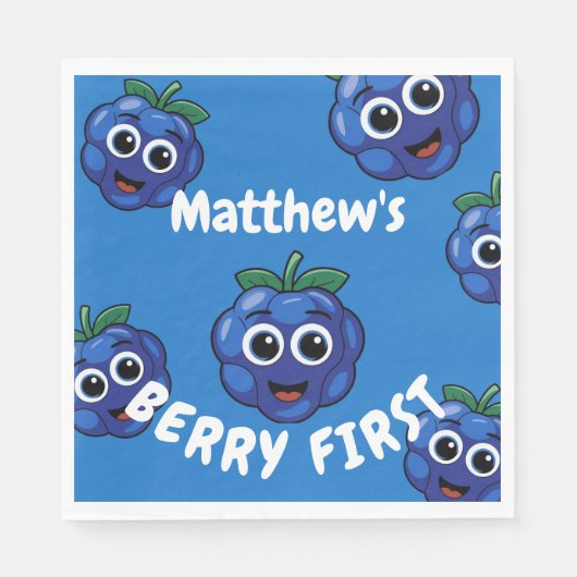 1e verjaardag jongen Blue Berryfirst Servet (Voorkant)