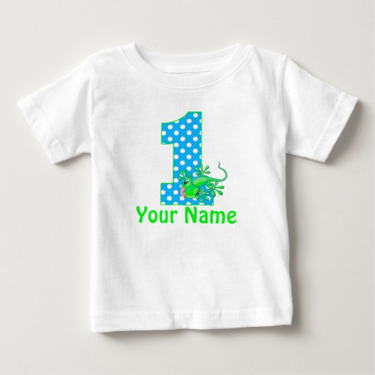 1e Verjaardag Jongen Gecko Gepersonaliseerd T-shir (Voorkant)