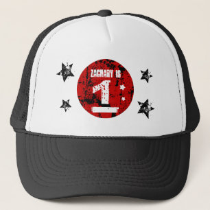 1e verjaardag Jongen Grunge Style Red Black A01 Trucker Pet