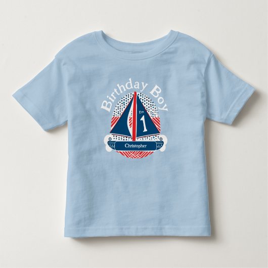 1e verjaardag jongen nautische zeilboot patronen kinder shirts (Voorkant)