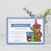 1e verjaardag Jongen nodigt Teddy Bear Train d1 ui Kaart (Staand voorkant)