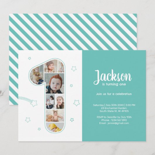 1e verjaardag jongen nummer 1 aangepaste foto coll kaart (Voorkant / Achterkant)