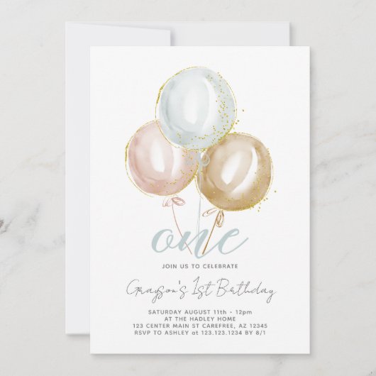 1e verjaardag jongen One-ballonnen Kaart (Voorkant)