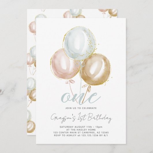 1e verjaardag jongen One-ballonnen Kaart (Voorkant / Achterkant)