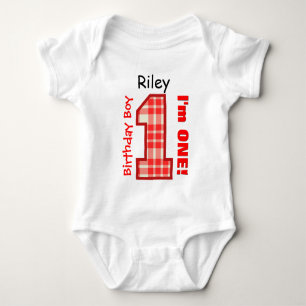 1e Verjaardag Jongen PLAID 1 Jaar Custom Name V10 Romper