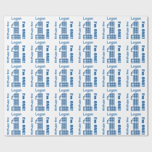 1e Verjaardag Jongen Plaid Één Jaar Oud Douane B3A Cadeaupapier (Vlak)