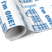 1e Verjaardag Jongen Plaid Één Jaar Oud Douane B3A Cadeaupapier (Rol Hoek)