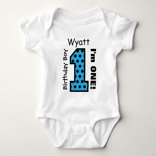 1e Verjaardag Jongen POLKA DOTS 1 Jaar Custom Name Romper (Voorkant)