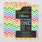 1e Verjaardag Jongen Regenboog Krijtbord Uitnodigi Kaart (Voorkant / Achterkant)