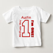 1e Verjaardag Jongen ROOD Een Jaar Aangepaste Naam (Voorkant)