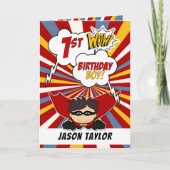 1e verjaardag Jongen Superheld Comic Theme Kaart (Voorkant)