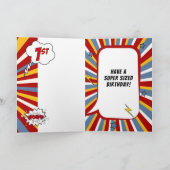 1e verjaardag Jongen Superheld Comic Theme Kaart (Binnen)