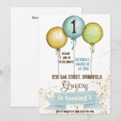 1e verjaardag jongen uitnodigen, jongen verjaardag kaart (Voorkant / Achterkant)