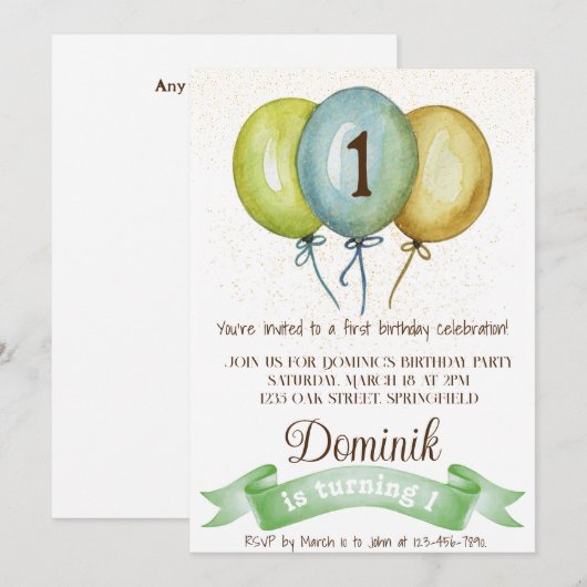 1e verjaardag jongen uitnodigen, jongen verjaardag kaart (Voorkant / Achterkant)