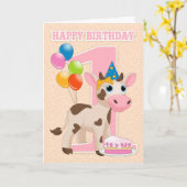 1e verjaardag Kaart met weinig Koe taart en ballon (Gele Bloem)