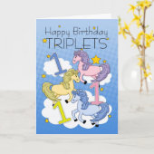 1e verjaardag Kaart voor drieling met pony's (Gele Bloem)