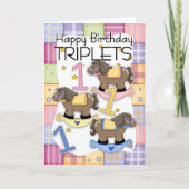 1e verjaardag Kaart voor drieling met schommelpaar (Voorkant)