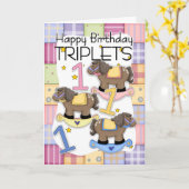 1e verjaardag Kaart voor drieling met schommelpaar (Gele Bloem)