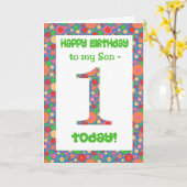 1e verjaardag Kaart voor een zoon Bright en bubbel (Gele Bloem)