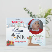 1e Verjaardag Kerstfeest Foto Sneeuwman Winter Kaart (Staand voorkant)