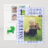 1e verjaardag kikker geruite feest uitnodiging (Voorkant / Achterkant)